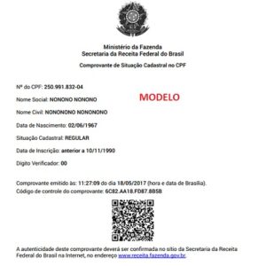 Certificado de CPF Regular, Irregular, Suspenso, Pendente Regularização ou Alteração