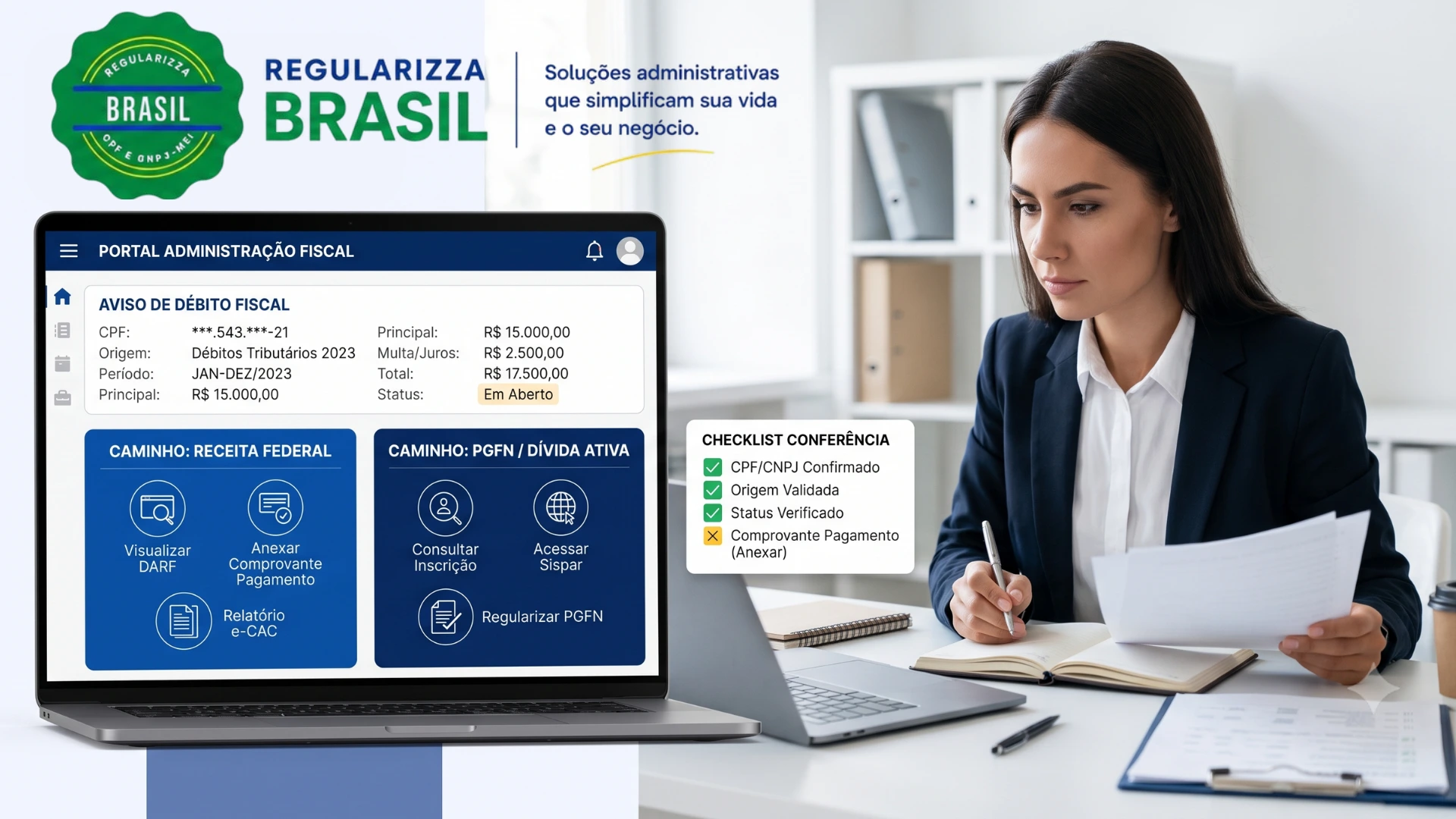 Débitos em cobrança com consulta da origem na Receita Federal ou PGFN pela Regularizza Brasil