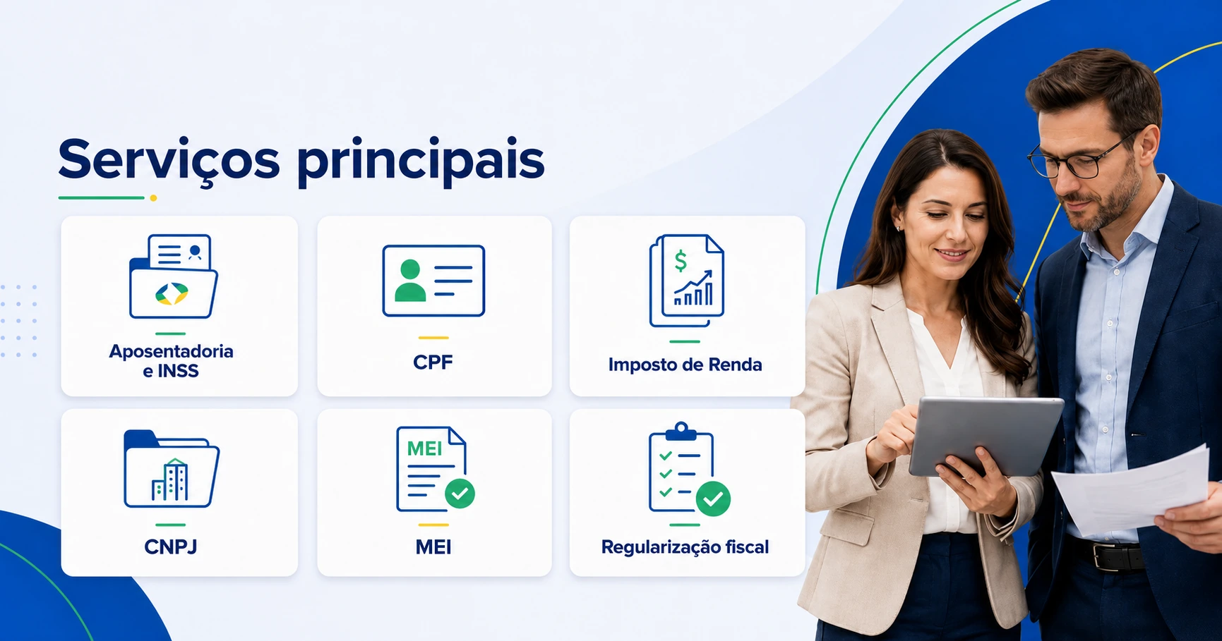 Serviços administrativos da Regularizza Brasil para INSS CPF CNPJ MEI Imposto de Renda e regularização fiscal