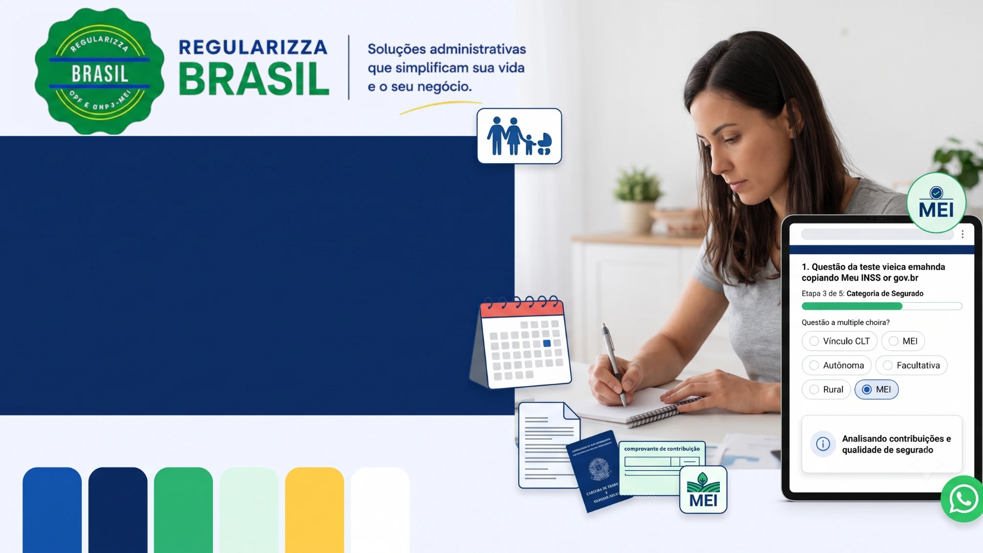 Teste salário maternidade com orientação inicial para diferentes categorias de seguradas pela Regularizza Brasil